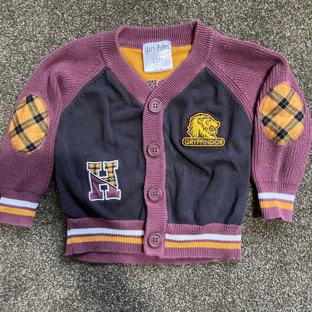 Harry Potter Gryffindor Gray and Maroon Button Up Sweater with